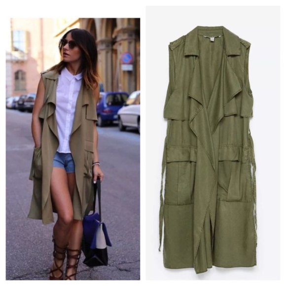 Zara Jackets & Blazers - ZARA Khaki Green Sleeveless Vest Jacket